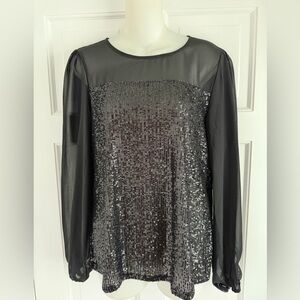 NWT, CECE, Black Beaded Top - Small